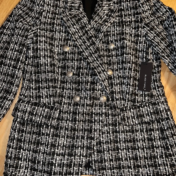 Black Tape BLACK AND WHITE DOUBLE BREASTED TWEED BLAZE BNWTS - Picture 5 of 11